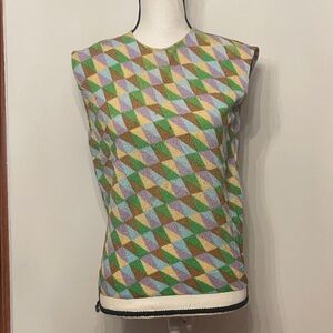 Vintage Exmoor Shimmer Skimmer Geometric Patterned Sleeveless Nylon Blouse